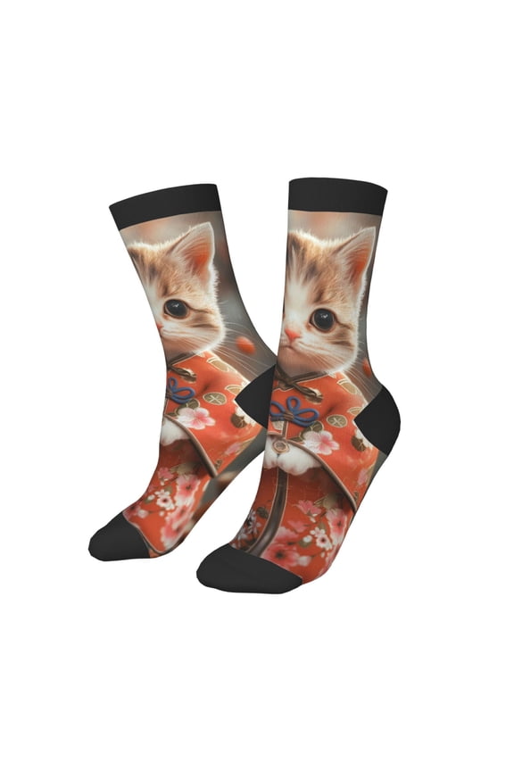 Kids Girls Boys Socks - Adorable Kitten In Kimono Comfort Breathable Crew Socks for Boys Girls Kids, Soft Athletic Running Socks for Boys Socks 6-10 Years Old