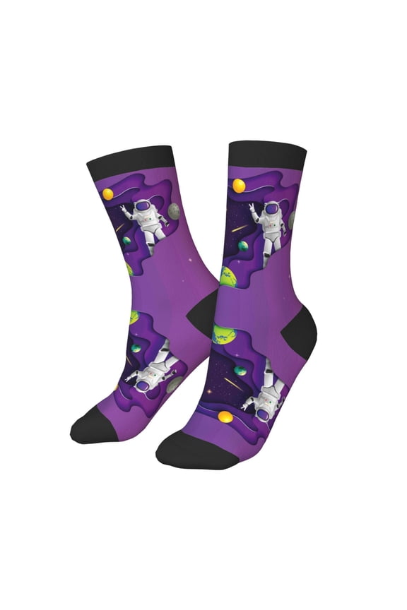 Kids Girls Boys Socks - Astronaut on Mission in Outer Space Comfort Breathable Crew Socks for Boys Girls Kids, Soft Athletic Running Socks for Boys Socks 6-10 Years Old