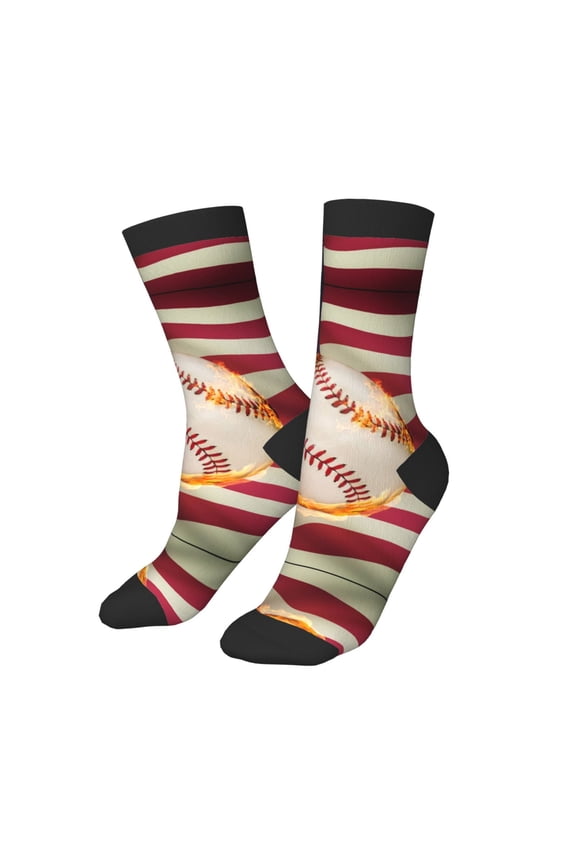 Kids Girls Boys Socks - Baseball Ball With Flag Comfort Breathable Crew Socks for Boys Girls Kids, Soft Athletic Running Socks for Boys Socks 6-10 Years Old