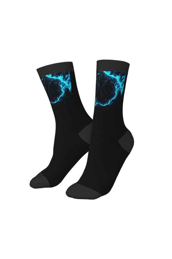 Kids Girls Boys Socks - Black Gorilla Blue Flames Comfort Breathable Crew Socks for Boys Girls Kids, Soft Athletic Running Socks for Boys Socks 6-10 Years Old