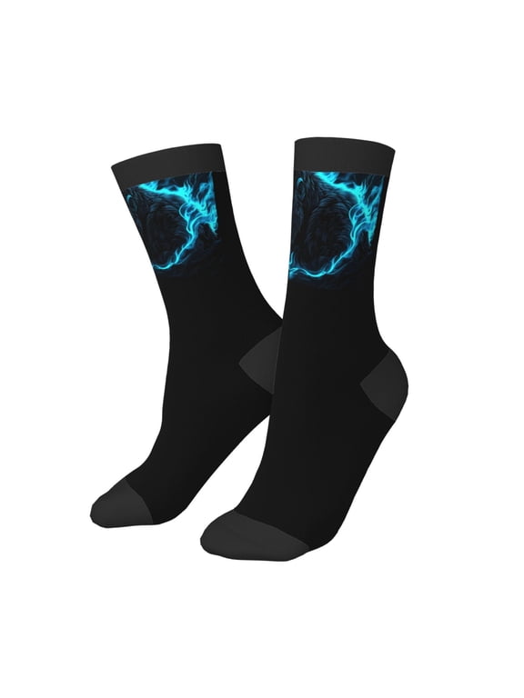 Kids Girls Boys Socks - Black Gorilla Blue Flames Comfort Breathable Crew Socks for Boys Girls Kids, Soft Athletic Running Socks for Boys Socks 6-10 Years Old