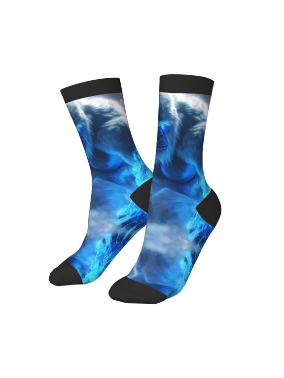 Kids Girls Boys Socks - Blue Fire Snowy Gorilla Comfort Breathable Crew Socks for Boys Girls Kids, Soft Athletic Running Socks for Boys Socks 6-10 Years Old