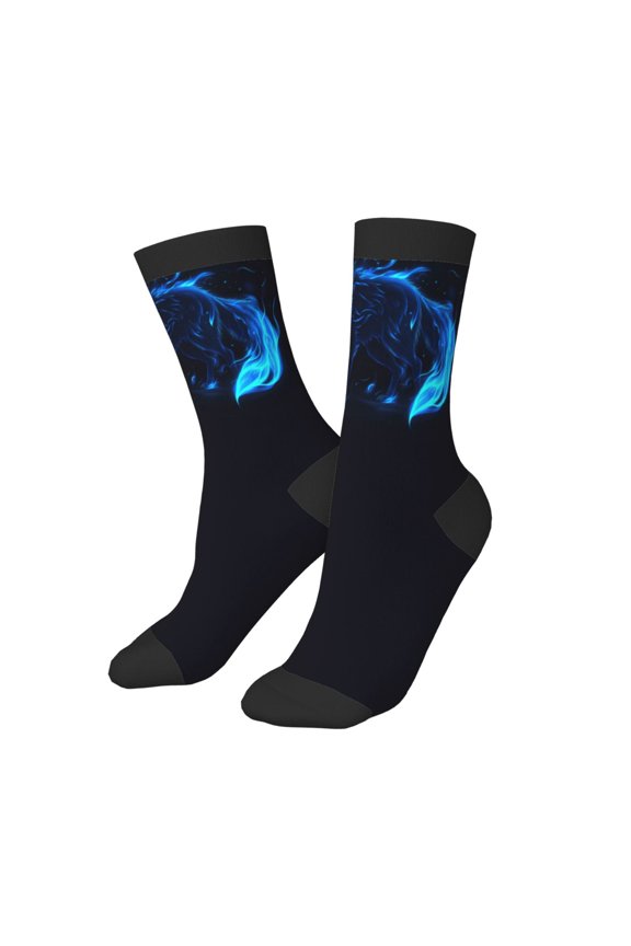 Kids Girls Boys Socks - Blue Flames Black Fox Comfort Breathable Crew Socks for Boys Girls Kids, Soft Athletic Running Socks for Boys Socks 6-10 Years Old