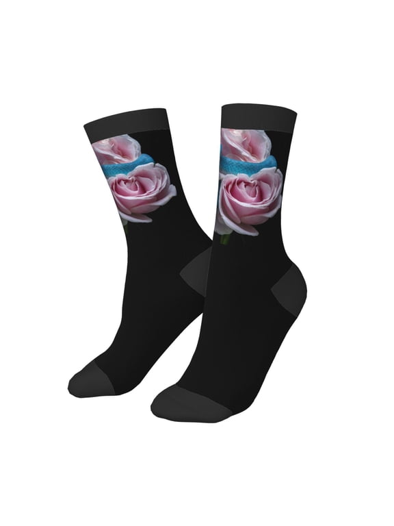 Kids Girls Boys Socks - Blue Lipped Pit Viper And Three Pink Roses Comfort Breathable Crew Socks for Boys Girls Kids, Soft Athletic Running Socks for Boys Socks 6-10 Years Old