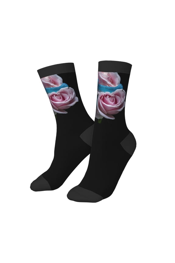 Kids Girls Boys Socks - Blue Lipped Pit Viper And Three Pink Roses Comfort Breathable Crew Socks for Boys Girls Kids, Soft Athletic Running Socks for Boys Socks 6-10 Years Old