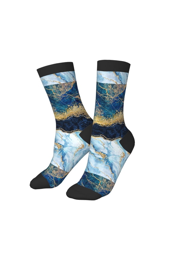 Kids Girls Boys Socks - Blue Marble Gold Foil Glitter Decor Comfort Breathable Crew Socks for Boys Girls Kids, Soft Athletic Running Socks for Boys Socks 6-10 Years Old