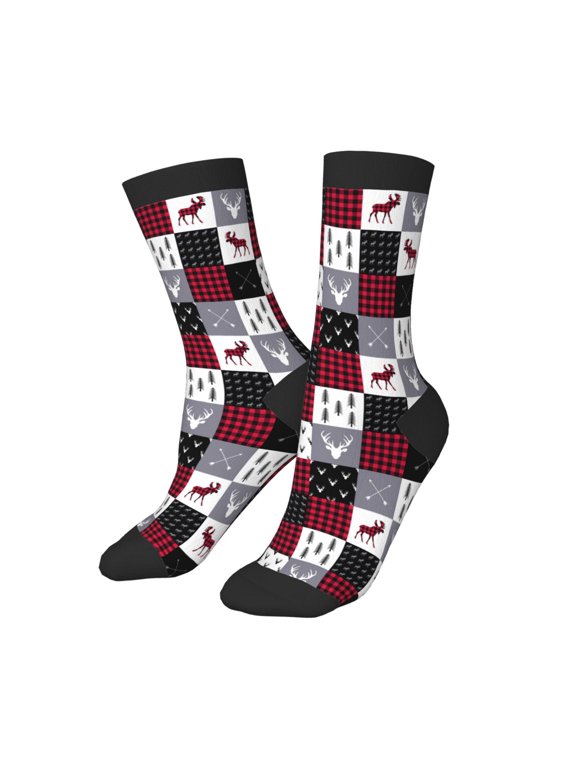 Kids Girls Boys Socks - Buffalo plaid Elk arrows deer moose Comfort Breathable Crew Socks for Boys Girls Kids, Soft Athletic Running Socks for Boys Socks 6-10 Years Old