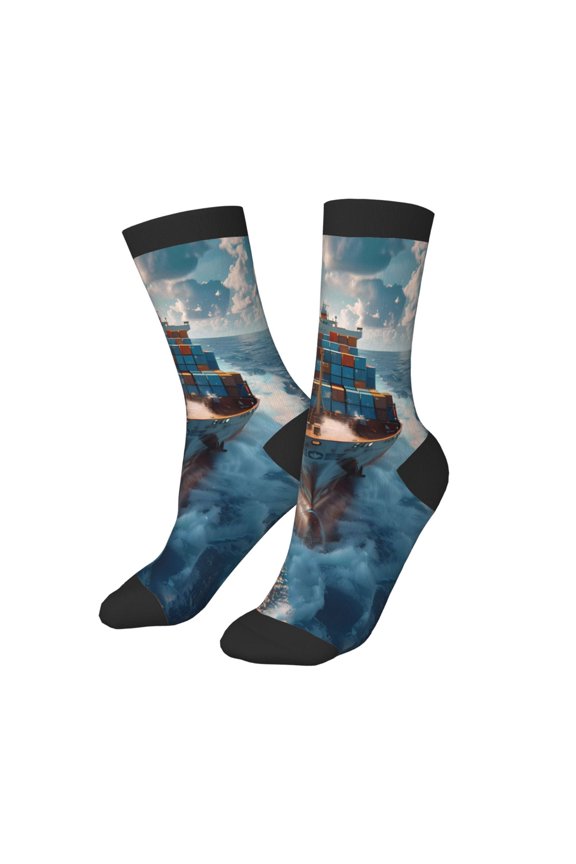 Kids Girls Boys Socks - Cargo Ship At Sea Comfort Breathable Crew Socks for Boys Girls Kids, Soft Athletic Running Socks for Boys Socks 6-10 Years Old