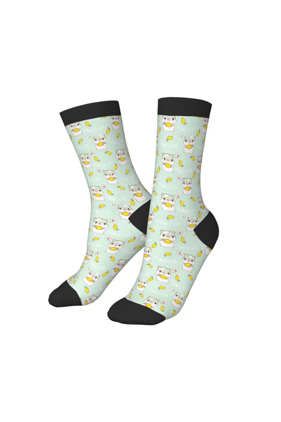 Kids Girls Boys Socks - Cartoon Cute Hamster Mango Green Comfort Breathable Crew Socks for Boys Girls Kids, Soft Athletic Running Socks for Boys Socks 6-10 Years Old