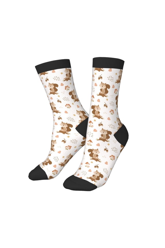 Kids Girls Boys Socks - Cartoon Smiling Cute Squirrel Comfort Breathable Crew Socks for Boys Girls Kids, Soft Athletic Running Socks for Boys Socks 6-10 Years Old