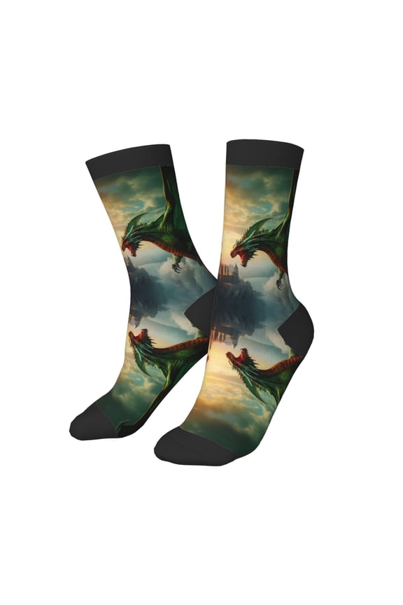 Kids Girls Boys Socks - Castle Red Green Sky Dragon Comfort Breathable Crew Socks for Boys Girls Kids, Soft Athletic Running Socks for Boys Socks 6-10 Years Old