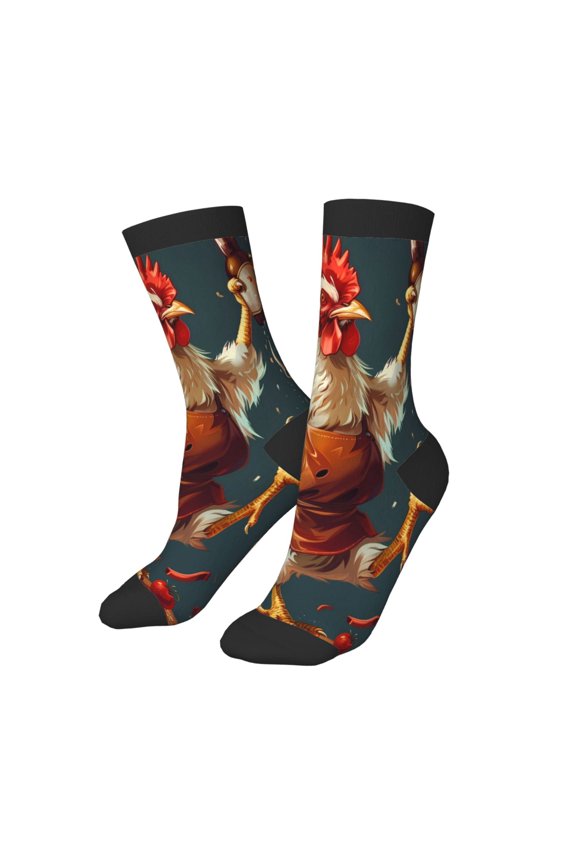 Kids Girls Boys Socks - Chef Chicken With Beer Bottles Comfort Breathable Crew Socks for Boys Girls Kids, Soft Athletic Running Socks for Boys Socks 6-10 Years Old