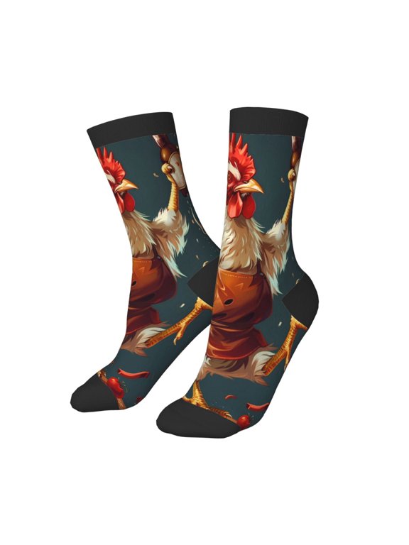 Kids Girls Boys Socks - Chef Chicken With Beer Bottles Comfort Breathable Crew Socks for Boys Girls Kids, Soft Athletic Running Socks for Boys Socks 6-10 Years Old