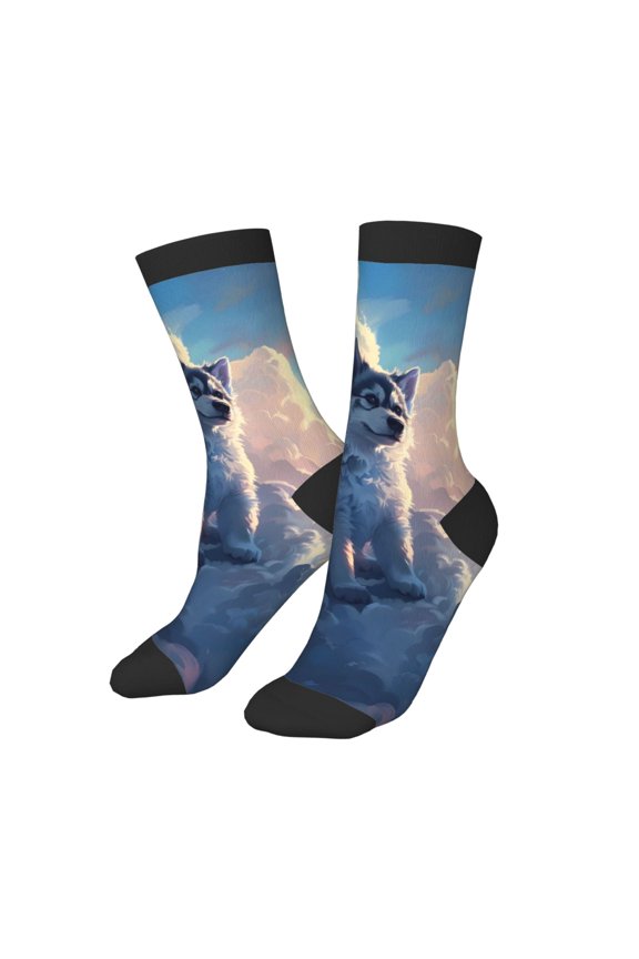 Kids Girls Boys Socks - Cloud Wolf Comfort Breathable Crew Socks for Boys Girls Kids, Soft Athletic Running Socks for Boys Socks 6-10 Years Old