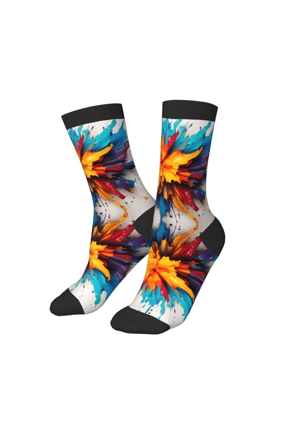 Kids Girls Boys Socks - Colorful Paint Print Comfort Breathable Crew Socks for Boys Girls Kids, Soft Athletic Running Socks for Boys Socks 6-10 Years Old