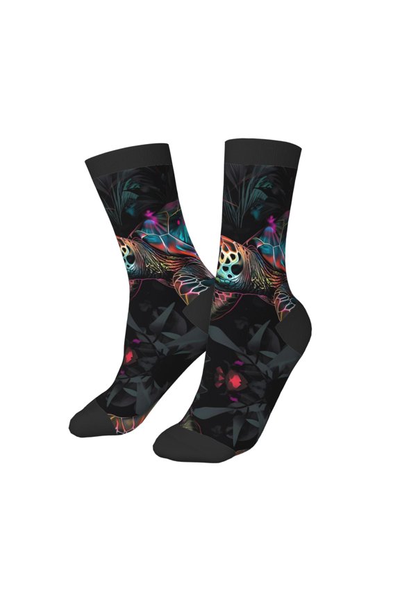 Kids Girls Boys Socks - Colorful Plant Turtle A Comfort Breathable Crew Socks for Boys Girls Kids, Soft Athletic Running Socks for Boys Socks 6-10 Years Old