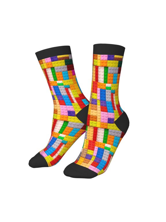 Kids Girls Boys Socks - Colorful Plastic Blocks Pattern Comfort Breathable Crew Socks for Boys Girls Kids, Soft Athletic Running Socks for Boys Socks 6-10 Years Old