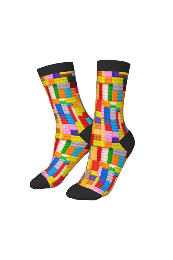 Kids Girls Boys Socks - Colorful Plastic Blocks Pattern Comfort Breathable Crew Socks for Boys Girls Kids, Soft Athletic Running Socks for Boys Socks 6-10 Years Old