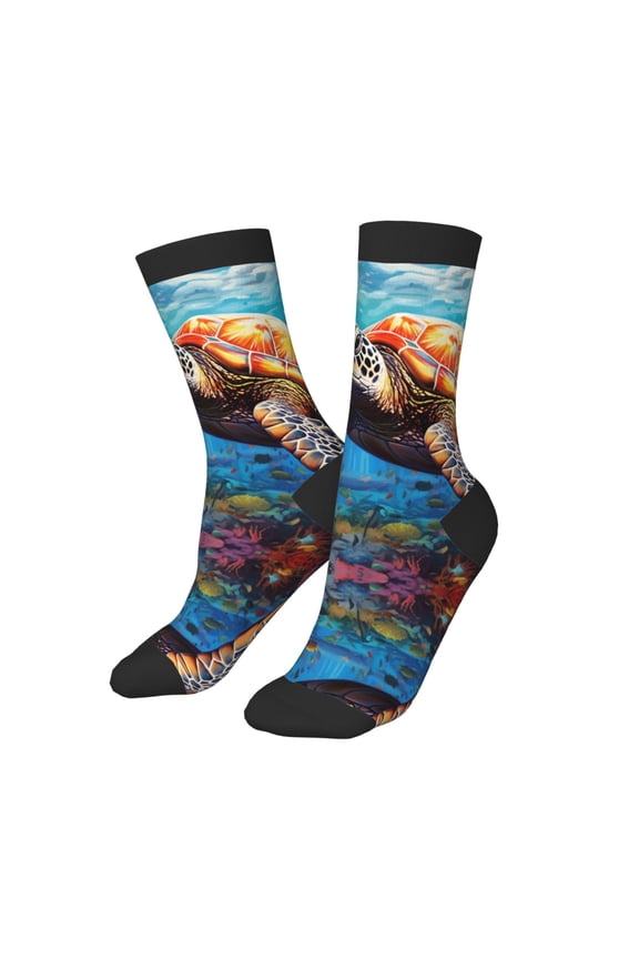 Kids Girls Boys Socks - Colorful Underwater Sea Turtle Comfort Breathable Crew Socks for Boys Girls Kids, Soft Athletic Running Socks for Boys Socks 6-10 Years Old