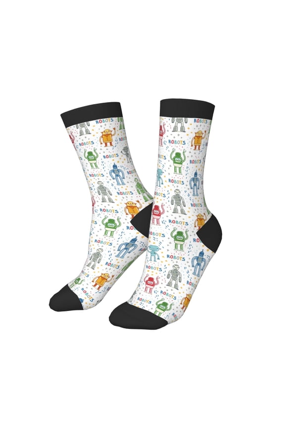 Kids Girls Boys Socks - Colorful robot Comfort Breathable Crew Socks for Boys Girls Kids, Soft Athletic Running Socks for Boys Socks 6-10 Years Old