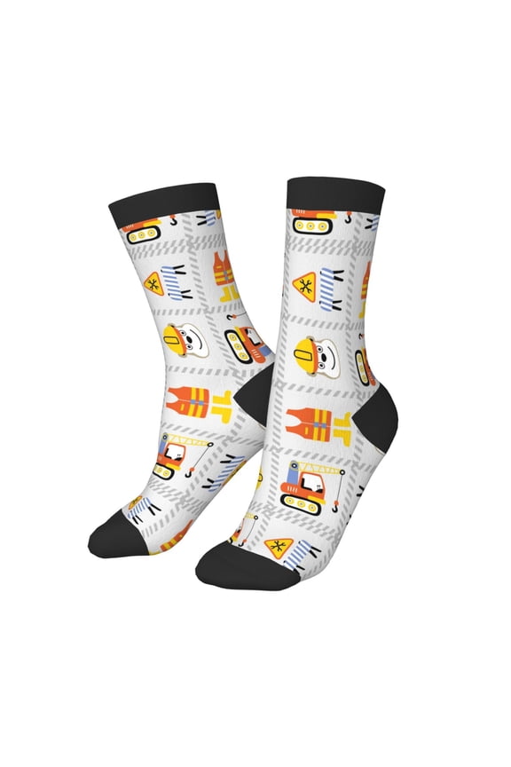 Kids Girls Boys Socks - Construction Equipments Worker Comfort Breathable Crew Socks for Boys Girls Kids, Soft Athletic Running Socks for Boys Socks 6-10 Years Old