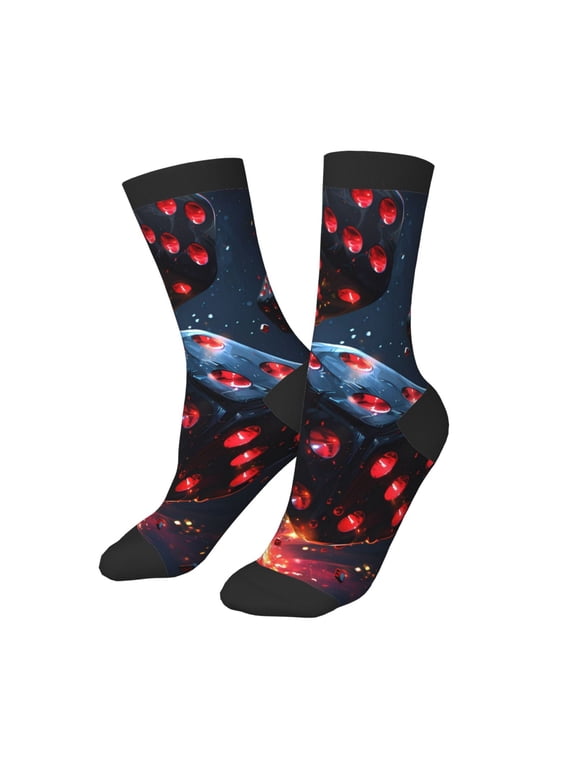 Kids Girls Boys Socks - Cosmic Red Sparkle Dice Comfort Breathable Crew Socks for Boys Girls Kids, Soft Athletic Running Socks for Boys Socks 6-10 Years Old
