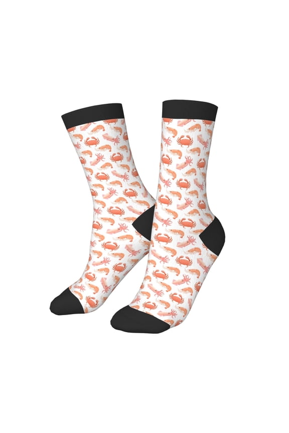 Kids Girls Boys Socks - Crab Squid Shrimp Comfort Breathable Crew Socks for Boys Girls Kids, Soft Athletic Running Socks for Boys Socks 6-10 Years Old