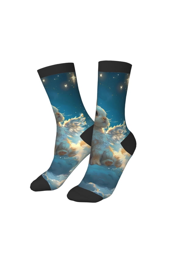 Kids Girls Boys Socks - Cute Angel Winged Rabbit Comfort Breathable Crew Socks for Boys Girls Kids, Soft Athletic Running Socks for Boys Socks 6-10 Years Old