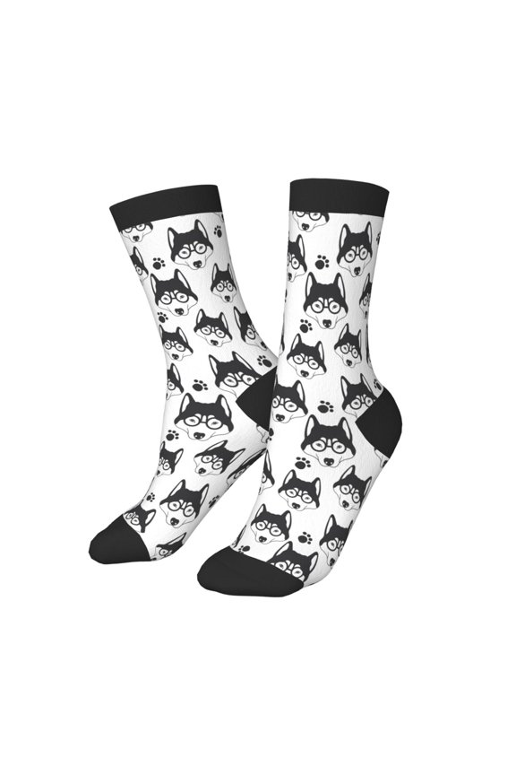 Kids Girls Boys Socks - Cute Glasses Husky Funny Comfort Breathable Crew Socks for Boys Girls Kids, Soft Athletic Running Socks for Boys Socks 6-10 Years Old