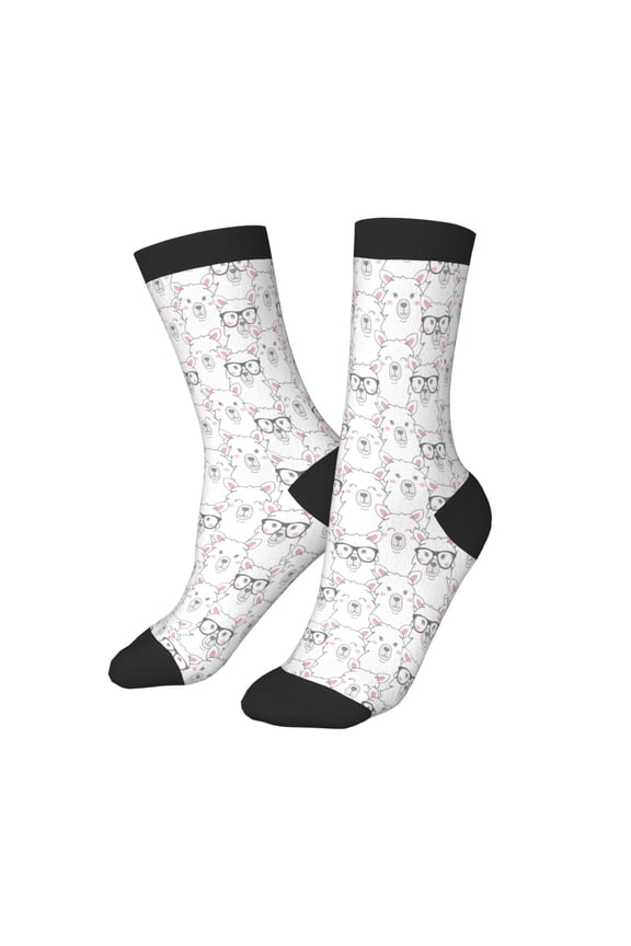 Kids Girls Boys Socks - Cute alpaca llama Glasses funny Comfort Breathable Crew Socks for Boys Girls Kids, Soft Athletic Running Socks for Boys Socks 6-10 Years Old