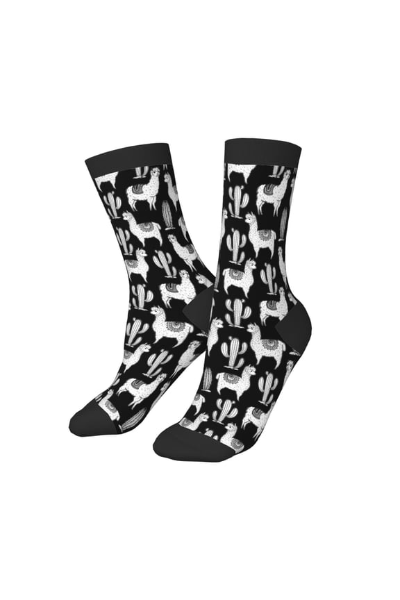 Kids Girls Boys Socks - Cute llamas cactus Alpaca black white Comfort Breathable Crew Socks for Boys Girls Kids, Soft Athletic Running Socks for Boys Socks 6-10 Years Old