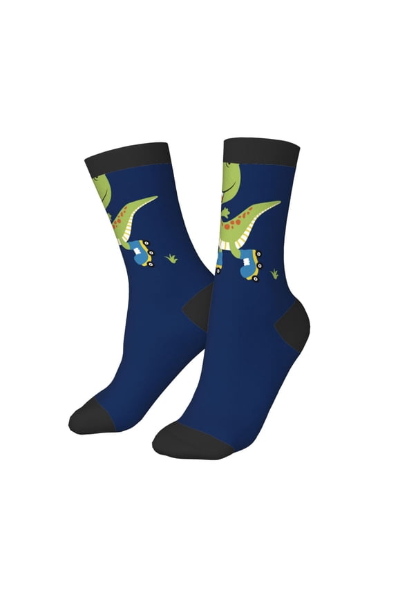 Kids Girls Boys Socks - Dino Playing Roller Skate Comfort Breathable Crew Socks for Boys Girls Kids, Soft Athletic Running Socks for Boys Socks 6-10 Years Old