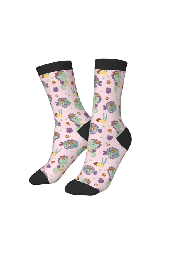 Kids Girls Boys Socks - Fish Seahorse Comfort Breathable Crew Socks for Boys Girls Kids, Soft Athletic Running Socks for Boys Socks 6-10 Years Old