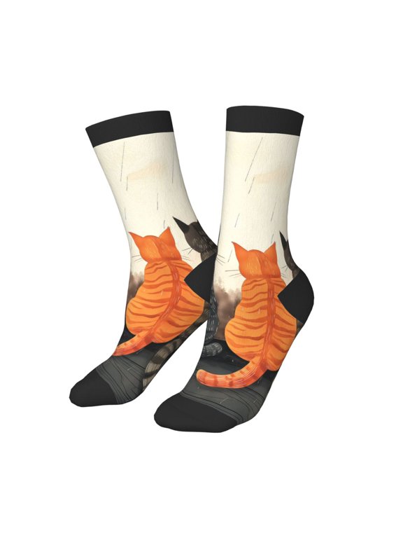 Kids Girls Boys Socks - Four Cats Watching Rain Comfort Breathable Crew Socks for Boys Girls Kids, Soft Athletic Running Socks for Boys Socks 6-10 Years Old