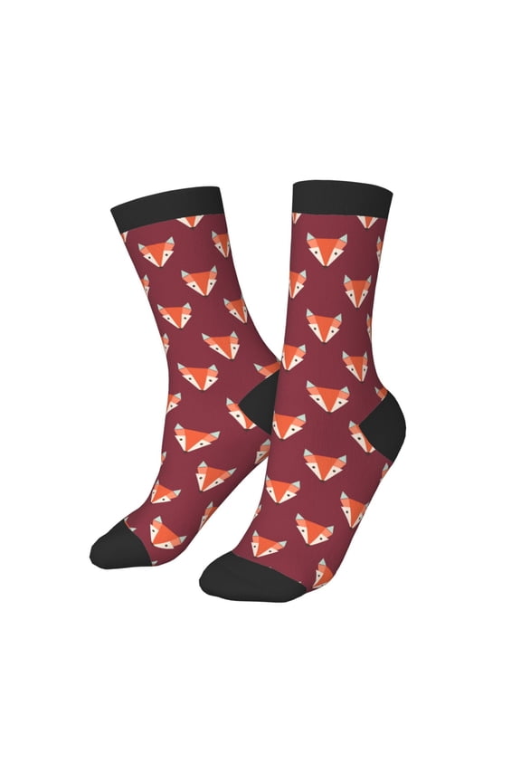 Kids Girls Boys Socks - Fox Print Burgundy Comfort Breathable Crew Socks for Boys Girls Kids, Soft Athletic Running Socks for Boys Socks 6-10 Years Old