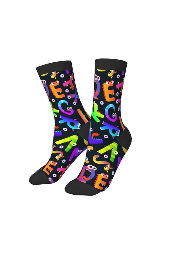 Kids Girls Boys Socks - Funny Alphabet Monster Comfort Breathable Crew Socks for Boys Girls Kids, Soft Athletic Running Socks for Boys Socks 6-10 Years Old
