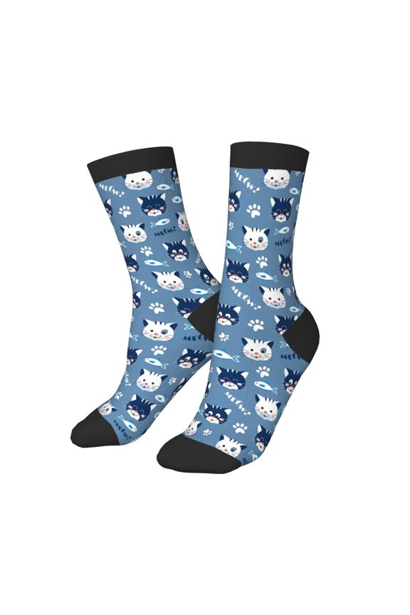 Kids Girls Boys Socks - Funny Cute Cat Face Fish Comfort Breathable Crew Socks for Boys Girls Kids, Soft Athletic Running Socks for Boys Socks 6-10 Years Old