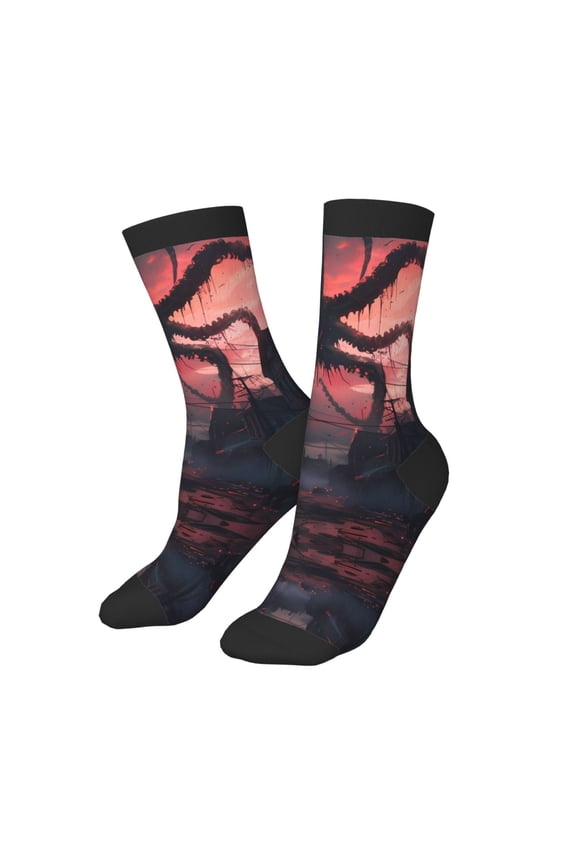 Kids Girls Boys Socks - Giant Monster Over City Comfort Breathable Crew Socks for Boys Girls Kids, Soft Athletic Running Socks for Boys Socks 6-10 Years Old
