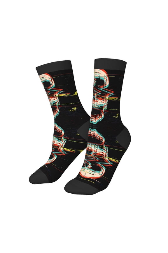 Kids Girls Boys Socks - Glitch Screaming Skull Comfort Breathable Crew Socks for Boys Girls Kids, Soft Athletic Running Socks for Boys Socks 6-10 Years Old