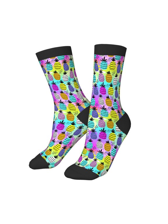 Kids Girls Boys Socks - Graffiti Pineapples On Neon Comfort Breathable Crew Socks for Boys Girls Kids, Soft Athletic Running Socks for Boys Socks 6-10 Years Old