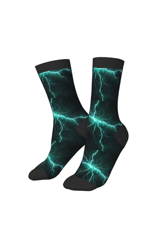 Kids Girls Boys Socks - Green Lightning Flash Comfort Breathable Crew Socks for Boys Girls Kids, Soft Athletic Running Socks for Boys Socks 6-10 Years Old