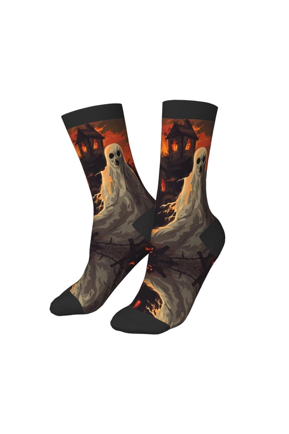 Kids Girls Boys Socks - Halloween Castle Ghost Flame Comfort Breathable Crew Socks for Boys Girls Kids, Soft Athletic Running Socks for Boys Socks 6-10 Years Old