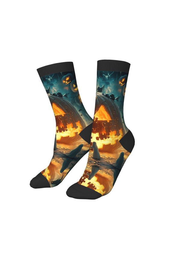 Kids Girls Boys Socks - Halloween Ghost Puzzle Pumpkin B Comfort Breathable Crew Socks for Boys Girls Kids, Soft Athletic Running Socks for Boys Socks 6-10 Years Old