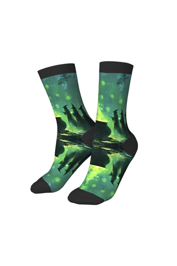Kids Girls Boys Socks - Halloween Green Witch Comfort Breathable Crew Socks for Boys Girls Kids, Soft Athletic Running Socks for Boys Socks 6-10 Years Old