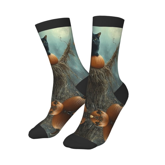 Kids Girls Boys Socks - Halloween Pumpkin Black Cat B Comfort Breathable Crew Socks for Boys Girls Kids, Soft Athletic Running Socks for Boys Socks 6-10 Years Old