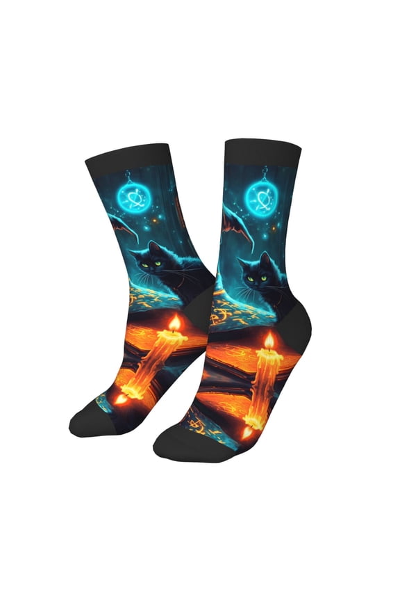 Kids Girls Boys Socks - Halloween Vintage Witch Hat Black Cat Comfort Breathable Crew Socks for Boys Girls Kids, Soft Athletic Running Socks for Boys Socks 6-10 Years Old