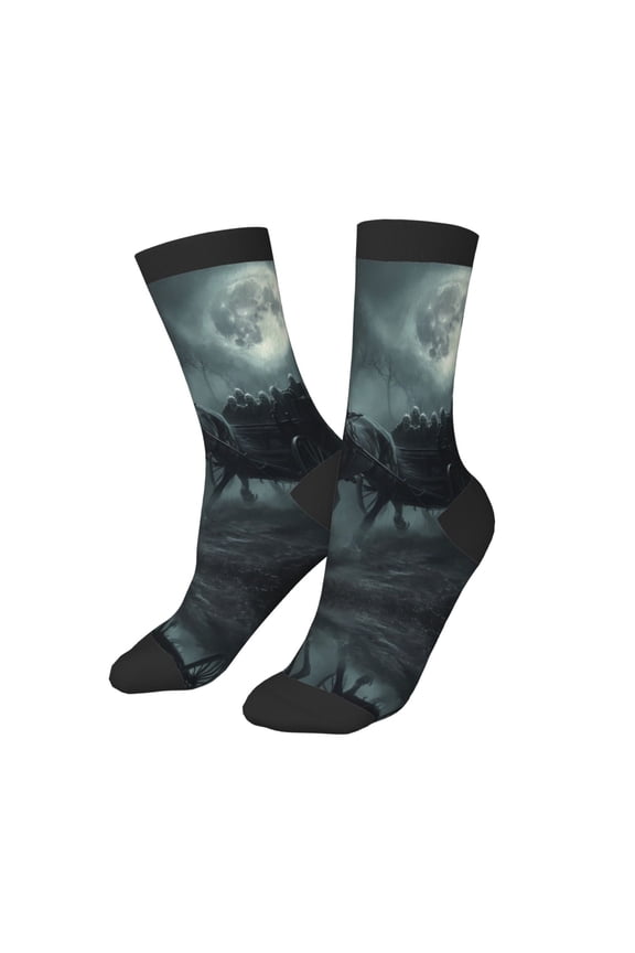 Kids Girls Boys Socks - Halloween ghost carriage moon night Comfort Breathable Crew Socks for Boys Girls Kids, Soft Athletic Running Socks for Boys Socks 6-10 Years Old