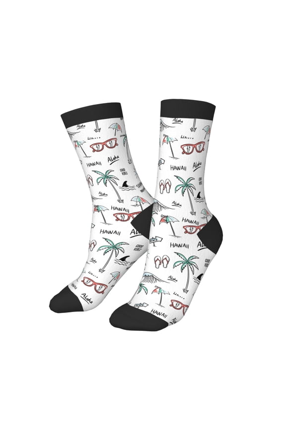 Kids Girls Boys Socks - Hawaii Palm trees flip flops Comfort Breathable Crew Socks for Boys Girls Kids, Soft Athletic Running Socks for Boys Socks 6-10 Years Old