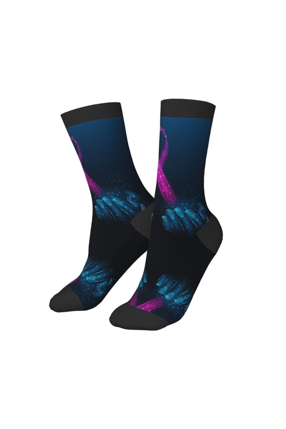 Kids Girls Boys Socks - Human Hands Holds Pink Ribbon Awareness Comfort Breathable Crew Socks for Boys Girls Kids, Soft Athletic Running Socks for Boys Socks 6-10 Years Old