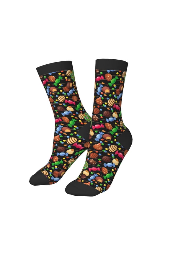 Kids Girls Boys Socks - Lollipop Candy Chocolate Bean Print Comfort Breathable Crew Socks for Boys Girls Kids, Soft Athletic Running Socks for Boys Socks 6-10 Years Old